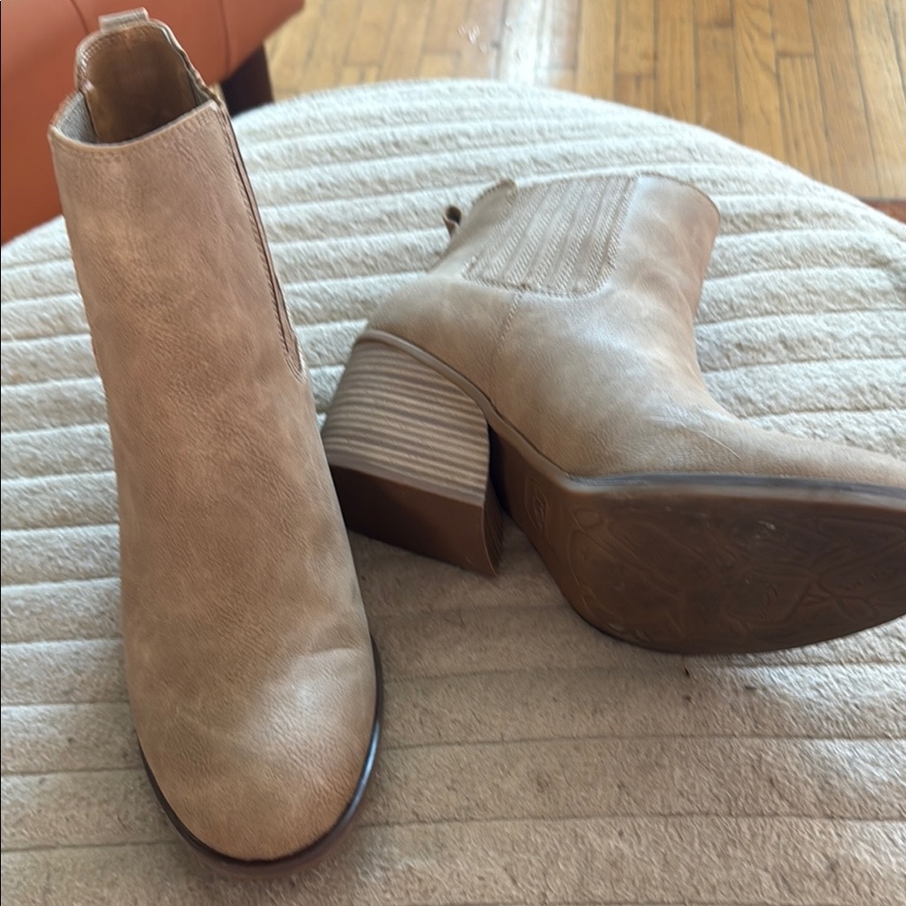 Kork-Ease Tan Ankle Booties with Block Heel